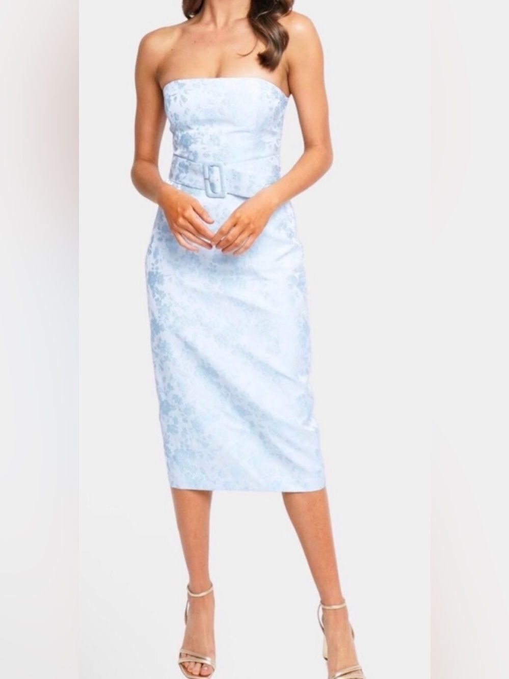 Amanda Uprichard Fae Midi Dress in English Blue Toile Brocade Sz. M